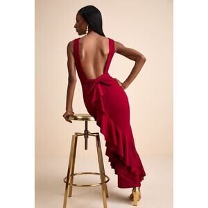 Lulus Exquisite Refinement Red Backless Bow Ruffled Maxi Dress - Size L